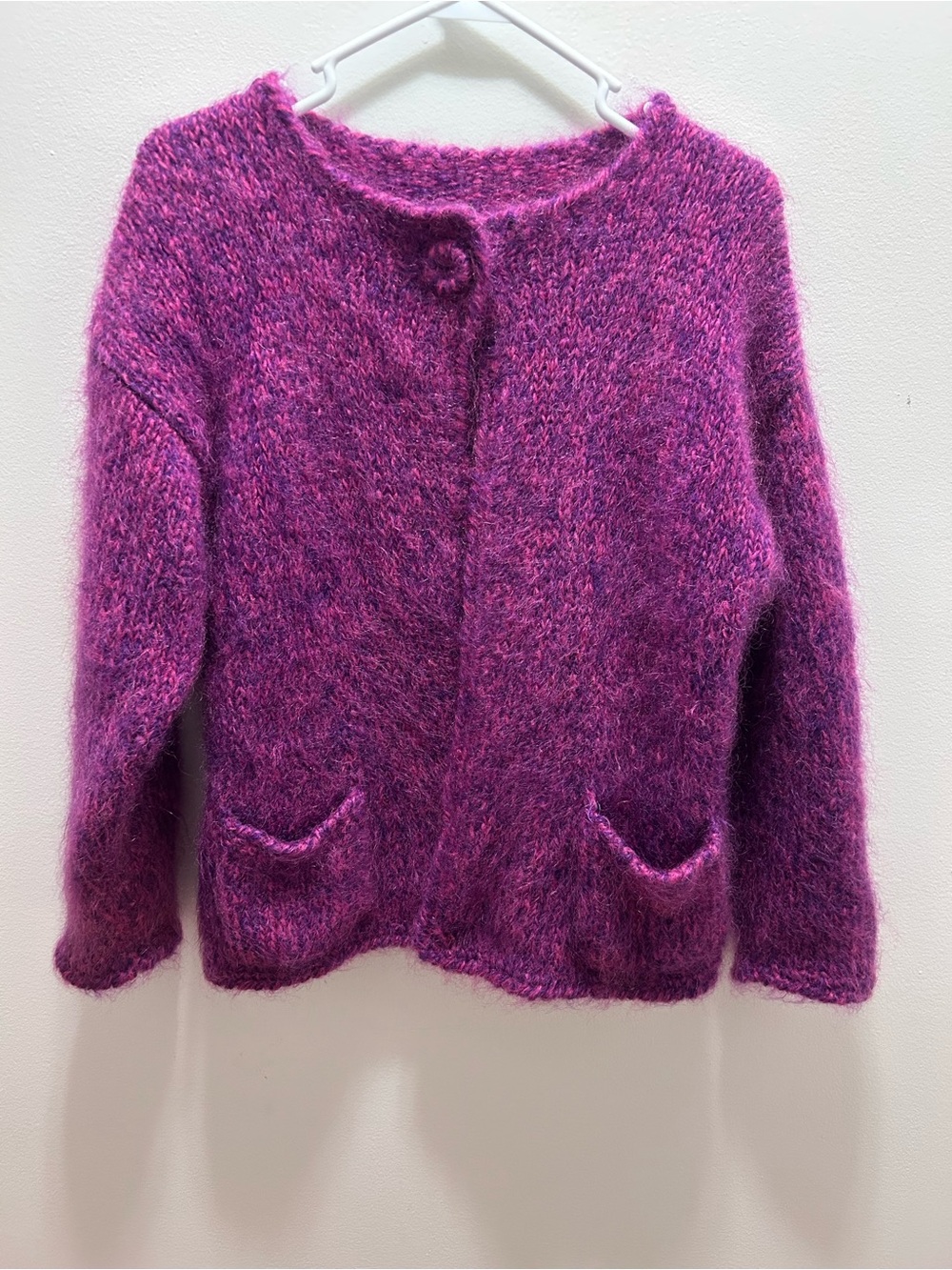Women’s Handmade Mohair Cozy Knit Magenta&Purple Cardigan Size-M